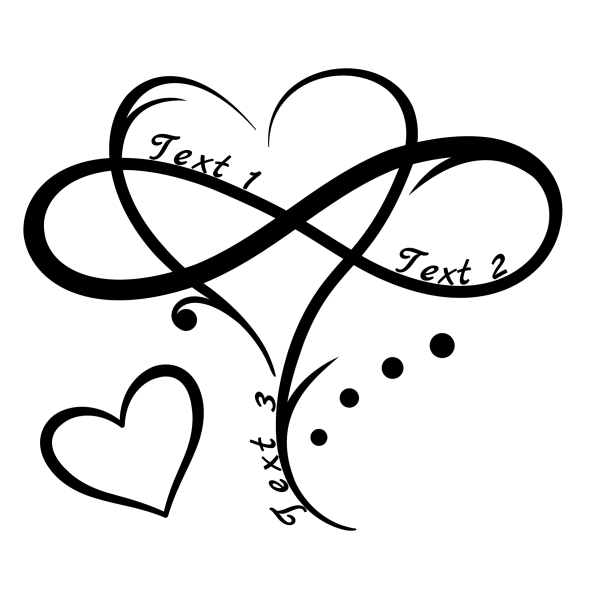 Infinity 123: Black Infinity Heart Symbol Combination Tattoo with customizable text