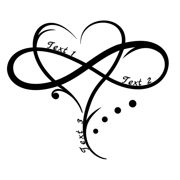 Infinity 124: Black Infinity Heart Symbol Combination Tattoo with customizable text