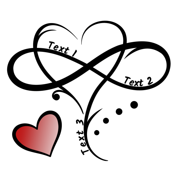 Infinity 125: Black and Red Infinity Heart Symbol Combination Tattoo with customizable text